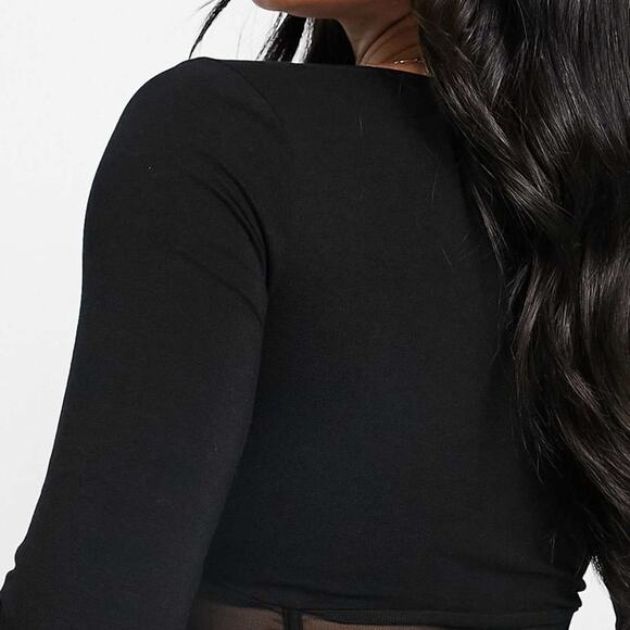 ASOS Design Bodysuit Top Corset Sweetheart Neck Mesh Black Long Sleeve Bustier - Picture 4 of 10